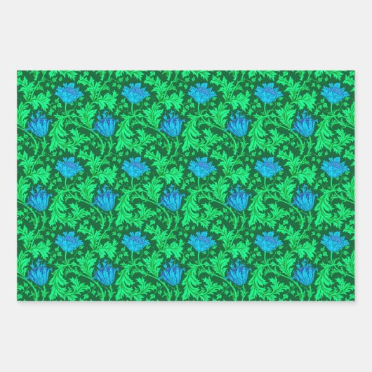 William Morris Anemone, groen, bruin en blauw Inpakpapier Vel (Voorkant)