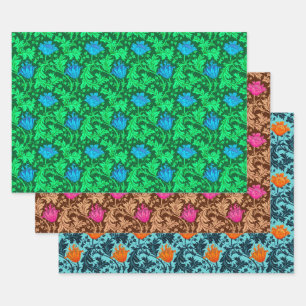 William Morris Anemone, groen, bruin en blauw Inpakpapier Vel