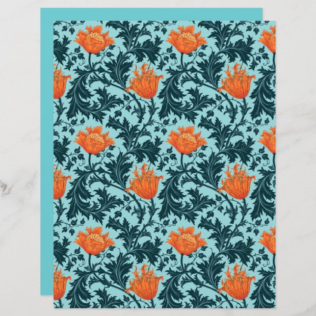 William Morris Anemone, Indigo Blue en Coral (Voorkant / Achterkant)