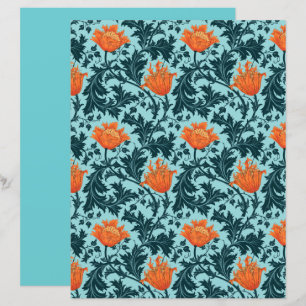 William Morris Anemone, Indigo Blue en Coral