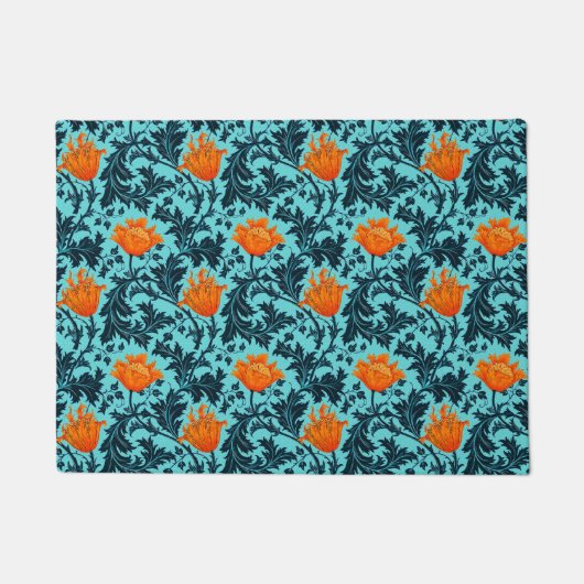 William Morris Anemone, Indigo Blue en Coral Deurmat (Voorkant)