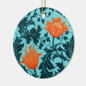 William Morris Anemone, Indigo Blue en Coral Keramisch Ornament (Links)