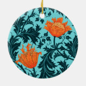 William Morris Anemone, Indigo Blue en Coral Keramisch Ornament (Achterkant)