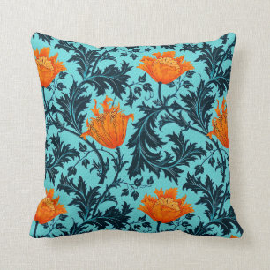 William Morris Anemone, Indigo Blue en Coral Kussen