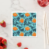 William Morris Anemone, Indigo Blue en Coral Servet (Insitu)