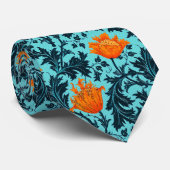William Morris Anemone, Indigo Blue en Coral Stropdas (Opgerold)