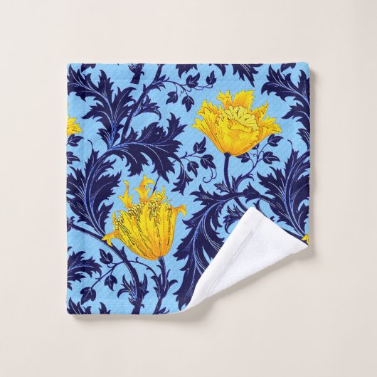 William Morris Anemone, Navy en Mustard Yellow Bad Handdoek (Wasdoekje)