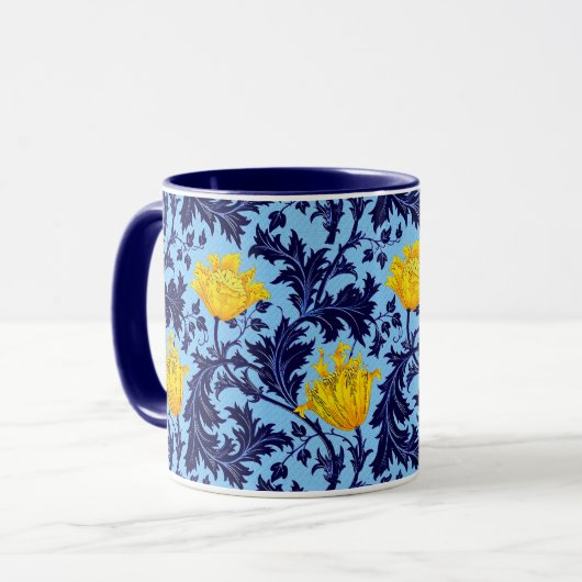 William Morris Anemone, Navy en Mustard Yellow Mok (Voorkant links)