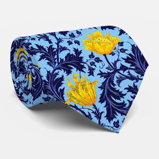 William Morris Anemone, Navy en Mustard Yellow Stropdas (Opgerold)
