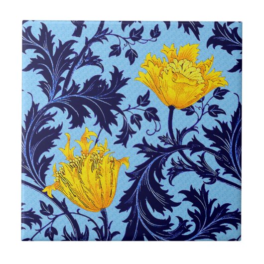 William Morris Anemone, Navy en Mustard Yellow Tegeltje (Voorkant)