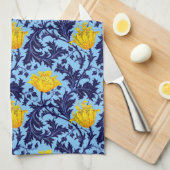 William Morris Anemone, Navy, Sky Blue en Yellow Theedoek (Quarter Fold)