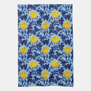 William Morris Anemone, Navy, Sky Blue en Yellow Theedoek