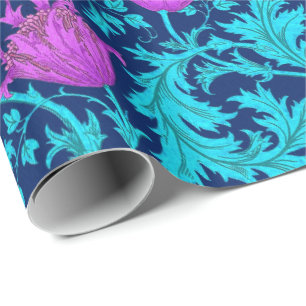 William Morris Anemone, Navy, Turquoise en Magenta Cadeaupapier
