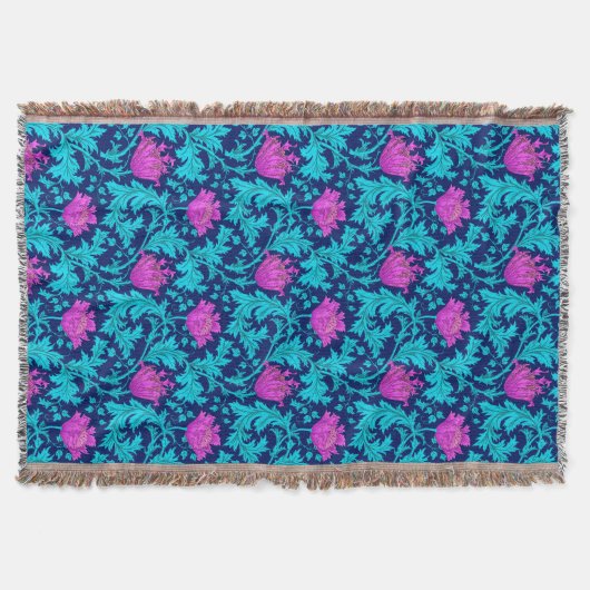 William Morris Anemone, Navy, Turquoise en Magenta Deken (Voorkant)