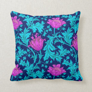 William Morris Anemone, Navy, Turquoise en Magenta Kussen