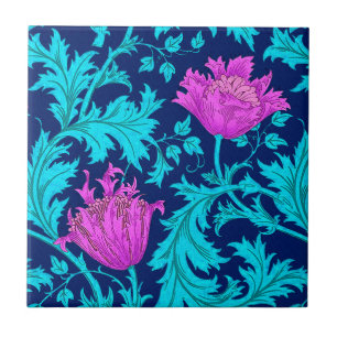 William Morris Anemone, Navy, Turquoise en Magenta Tegeltje