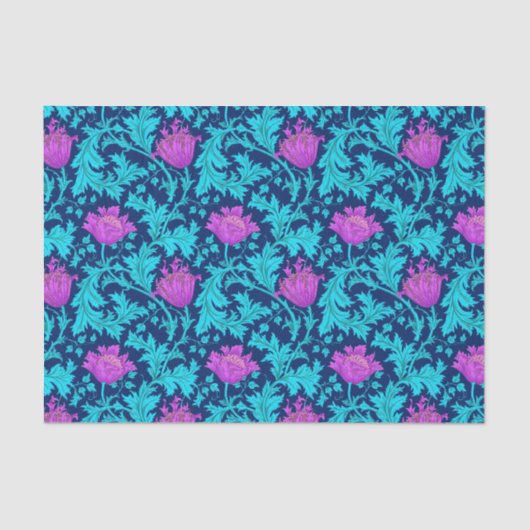 William Morris Anemone, Navy, Turquoise en Magenta Tissuepapier (Voorkant)
