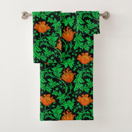 William Morris Anemone, Oranje, groen en zwart Bad Handdoek (Insitu)