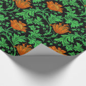 William Morris Anemone, Oranje, groen en zwart Cadeaupapier (Hoek)