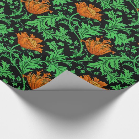 William Morris Anemone, Oranje, groen en zwart Cadeaupapier (Hoek)