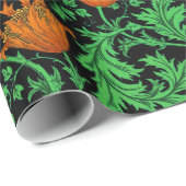 William Morris Anemone, Oranje, groen en zwart Cadeaupapier (Rol Hoek)