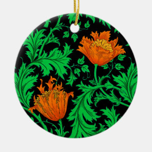 William Morris Anemone, Oranje, groen en zwart Keramisch Ornament