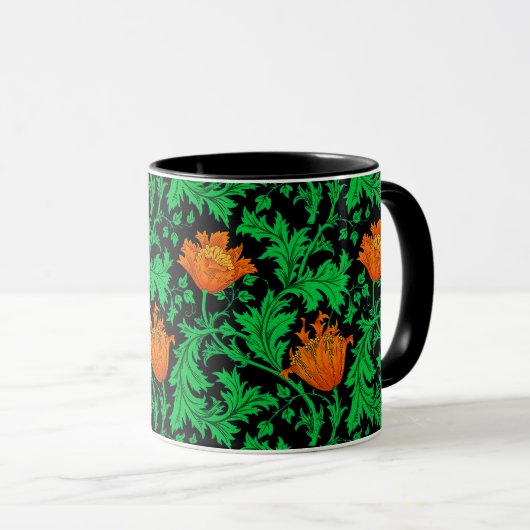 William Morris Anemone, Oranje, groen en zwart Mok (Voorkant rechts)