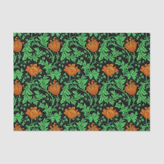William Morris Anemone, Oranje, groen en zwart Tissuepapier (Voorkant)