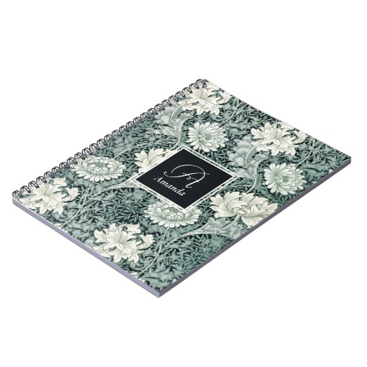 William Morris Anemone Pattern met Monogram Notitieboek (Linkerzijde)