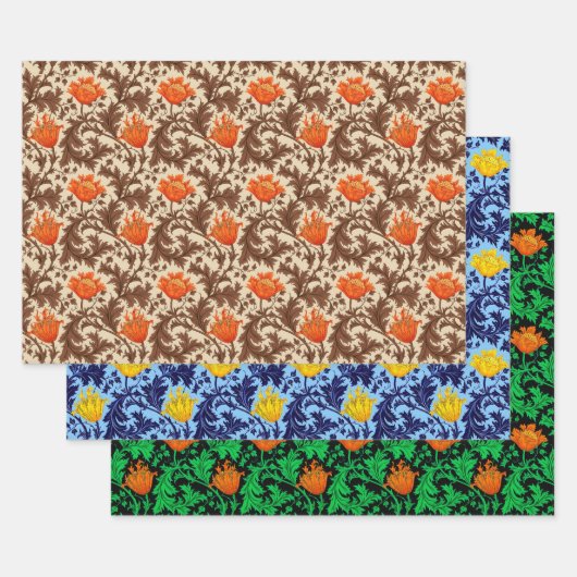 William Morris Anemone, Rust, Goud, Zwart Inpakpapier Vel (Set)