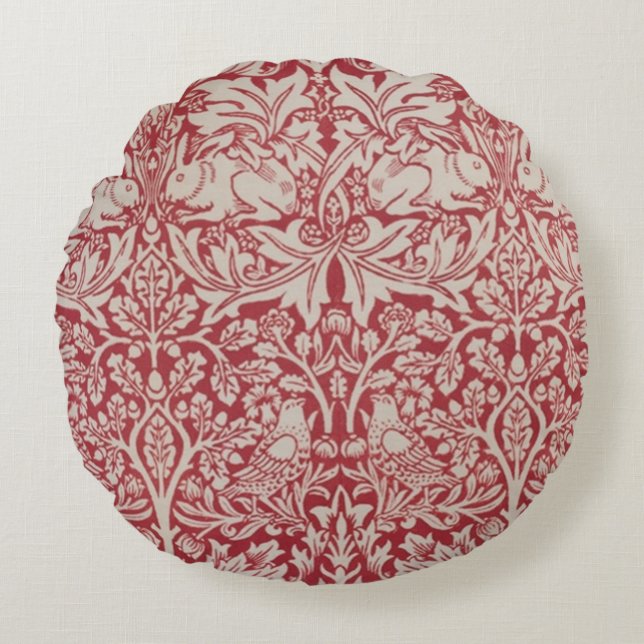 William Morris  Animals Birds Rabbits Pink Rond Kussen (Voorkant)