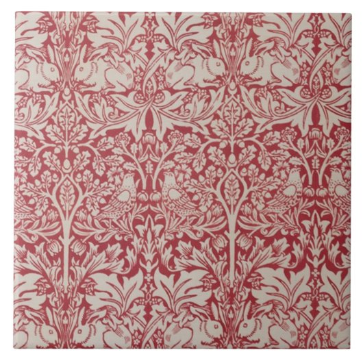 William Morris  Animals Birds Rabbits Pink Tegeltje (Voorkant)