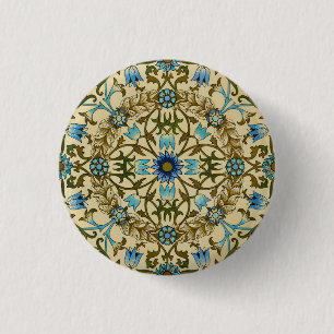 William Morris - Antiek 1873 Vine & Flower Pattern Ronde Button 3,2 Cm