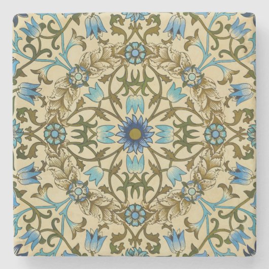William Morris - Antiek 1873 Vine & Flower Pattern Stenen Onderzetter (Voorkant)