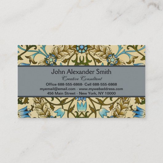 William Morris - Antiek 1873 Vine & Flower Pattern Visitekaartje (Achterkant)