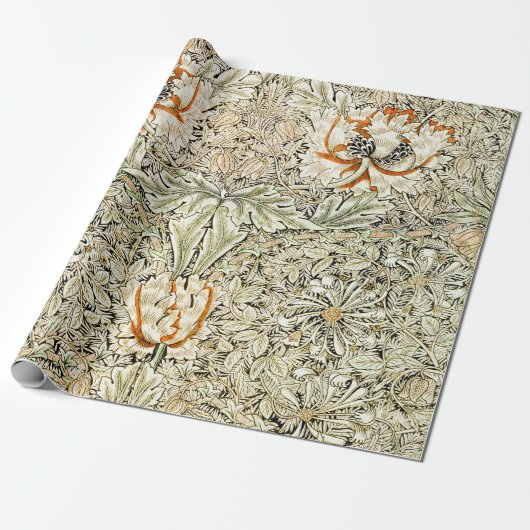William Morris Antiek Honeysuckle Floral Classic Cadeaupapier (Uitgerold)