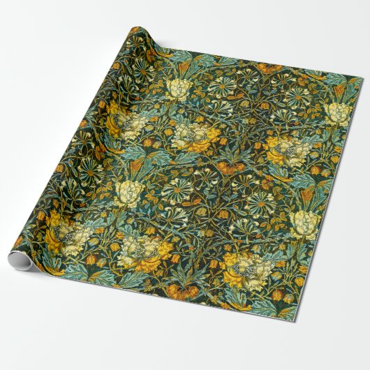 William Morris Antiek Honeysuckle Floral Pattern Cadeaupapier (Uitgerold)