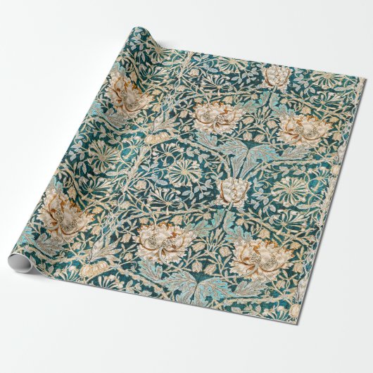 William Morris Antiek Honeysuckle Floral Pattern Cadeaupapier (Uitgerold)