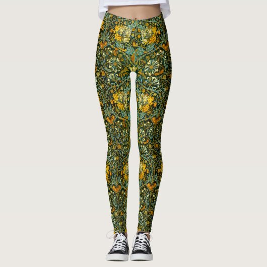 William Morris Antiek Honeysuckle Floral Pattern Leggings (Voorkant)
