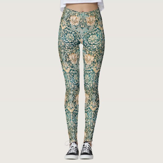 William Morris Antiek Honeysuckle Floral Pattern Leggings (Voorkant)