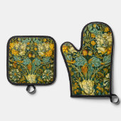 William Morris Antiek Honeysuckle Floral Pattern Ovenwant & Pannenlap Set (Voorkant)