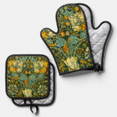 William Morris Antiek Honeysuckle Floral Pattern Ovenwant & Pannenlap Set (Voorkant / Achterkant)