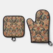 William Morris Antiek Honeysuckle Floral Pattern Ovenwant & Pannenlap Set (Voorkant)