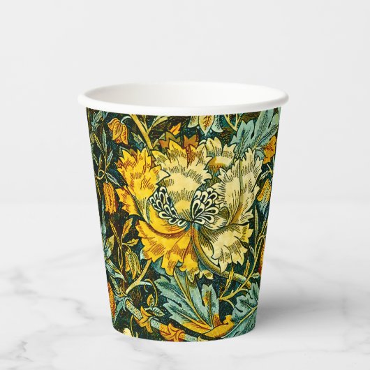 William Morris Antiek Honeysuckle Floral Pattern Papieren Bekers (Voorkant)