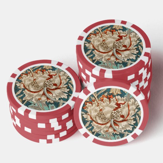 William Morris Antiek Honeysuckle Floral Pattern Poker Chips (Opstapeling)
