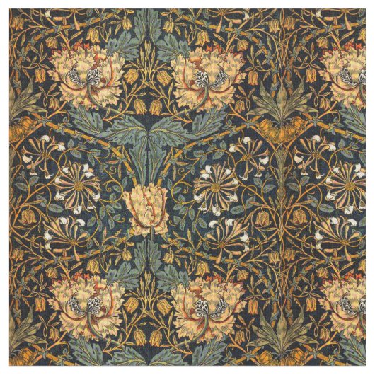 William Morris Antiek Honeysuckle Floral Pattern Stof (Close Up)