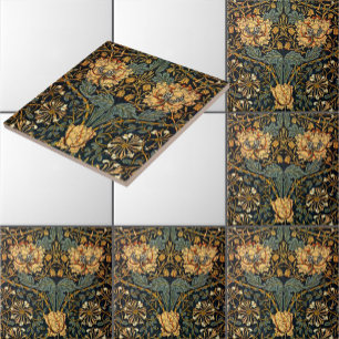 William Morris Antiek Kamperfoelie Bloempatroon Tegeltje