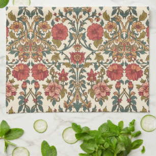William Morris Antieke roze rozen Bloemmotief Theedoek