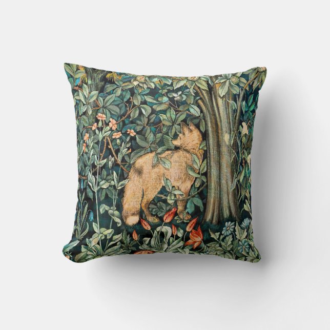 William Morris antieke vos bos tapijt kunst Kussen (Voorkant)