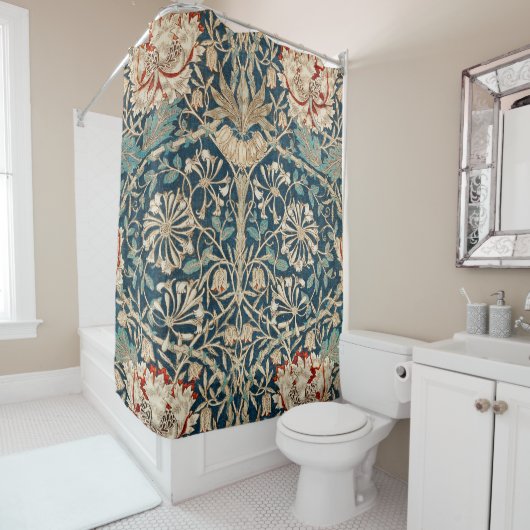 William Morris Antique Honeysuckle Floral Douchegordijn (In situ)
